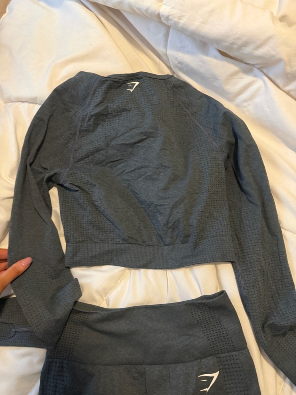 Gymshark Charcoal Gray Seamless Long Sleeve Crop & High-Waist Shorts Set - Picture 3 of 4